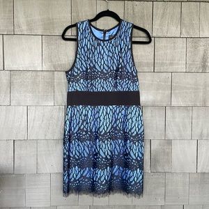 Robert Rodriguez Blue Dress with Black Lace Overlay with Racerback - Size 8